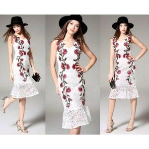vintage lace floral dress Embroidered white frill fishtail KOREAN cocktail